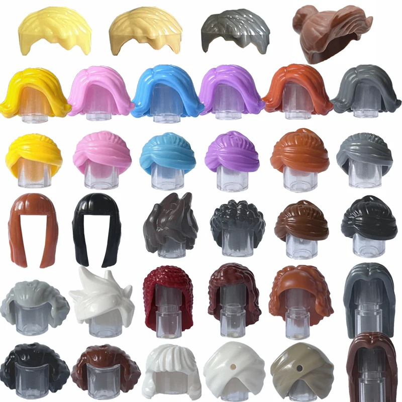MOC Città Figura Testa Accessori Buiding Blocks Casco da corsa per moto Acconciatura da elfo Capelli per ragazza Barba di Babbo Natale Giocattolo in mattoni N04