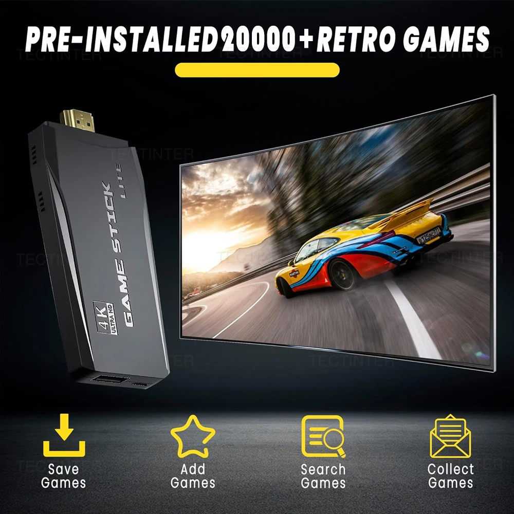 4K لعبة عصا التلفزيون لعبة فيديو وحدة التحكم المدمج في 20000 + ألعاب 64G ريترو يده لعبة لاعب وحدة تحكم لاسلكية غمبد