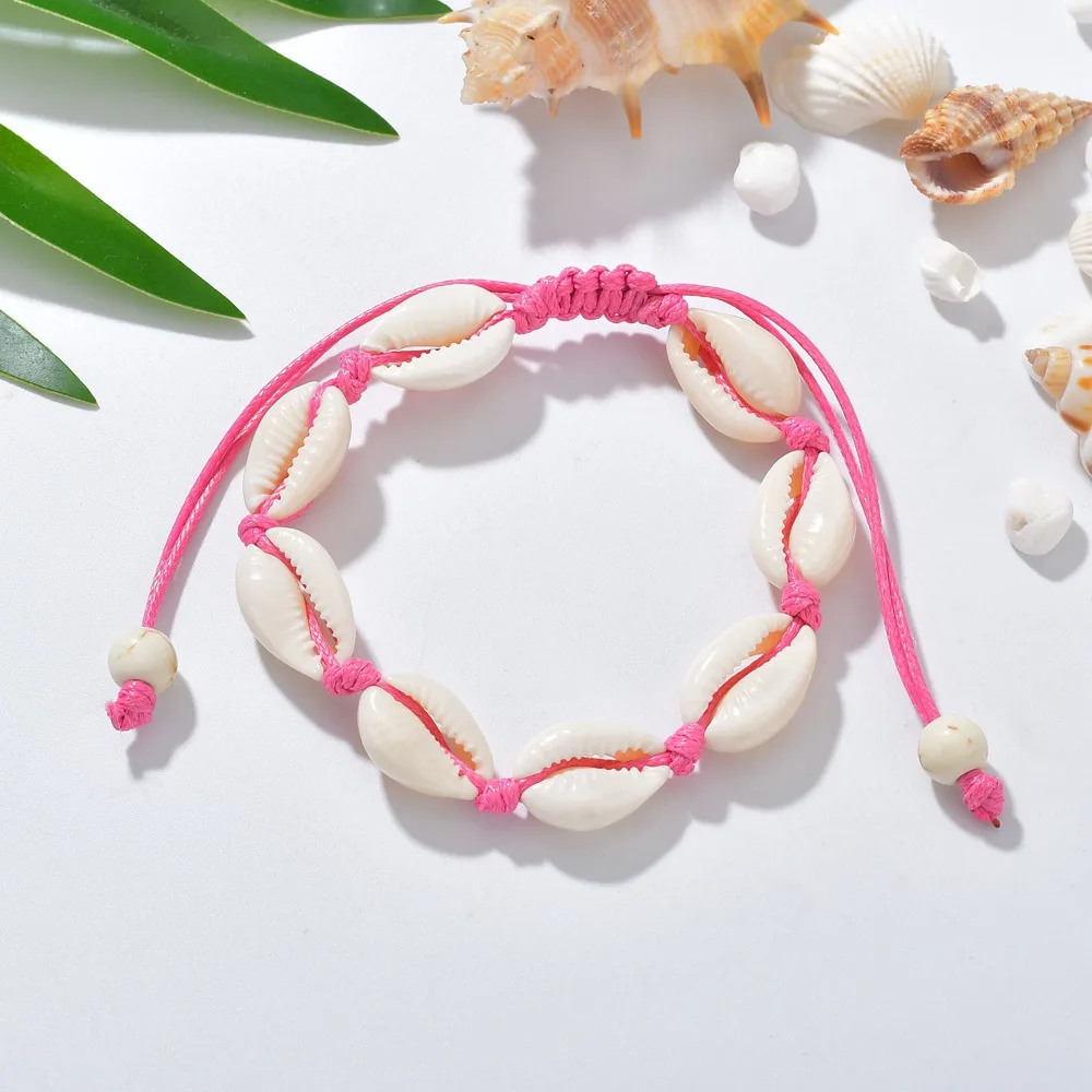 Women's Bohemian Braided Rope Shell Anklet, Adjustable Chain