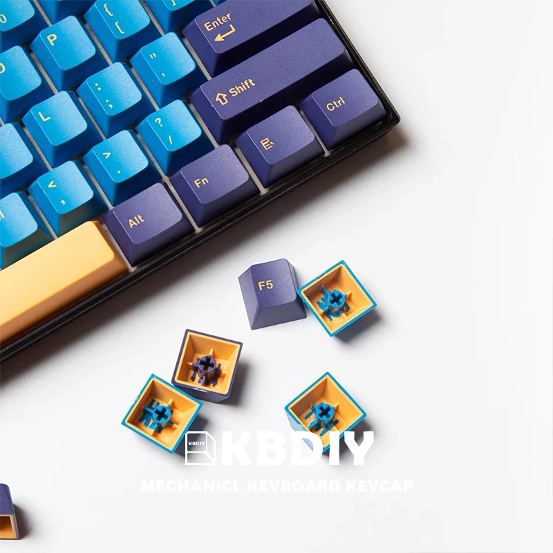 KBDiy-Capuchons de touches PBT double injection, 127 prédire, profil OEM, bleu, personnalisé, pour clavier de jeu mécanique, Nautilus 61 gk61