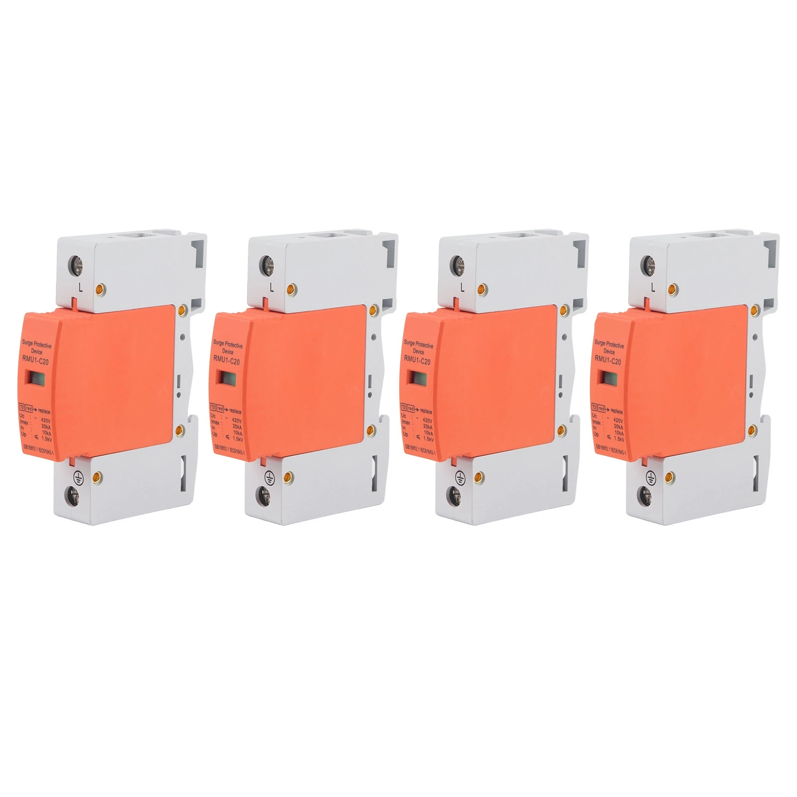 4Pcs 1P Surge Protective Device DIN Rail Mounting SPD House Arrester Protector AC 420V RMU1‑C20