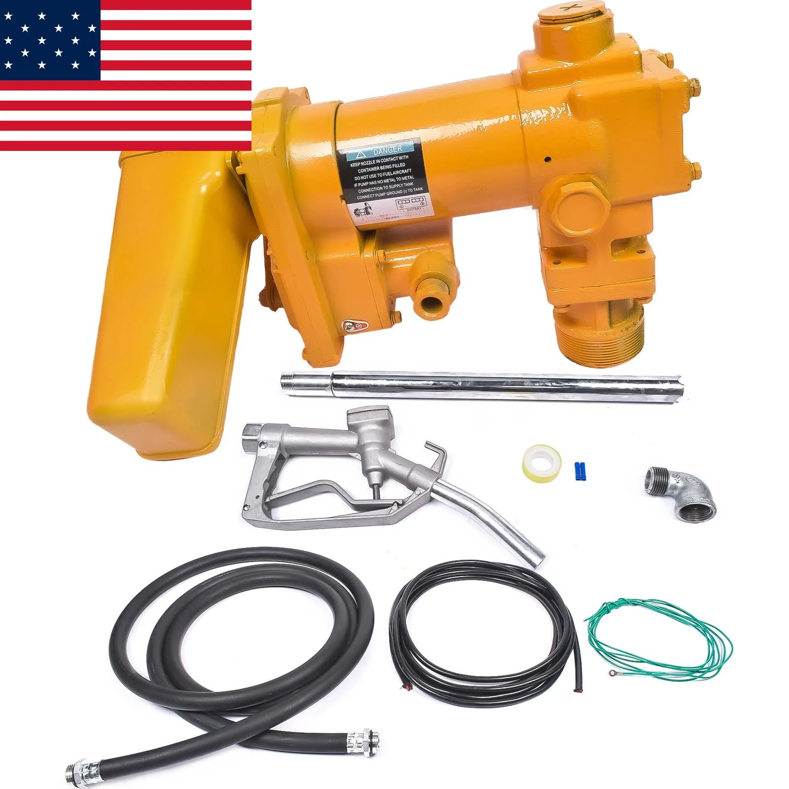 AP03 20GPM 12V Fuel Transfer Pump Yellow w/ Nozzle Kit for Transfer of Gasoline Diesel Fuel