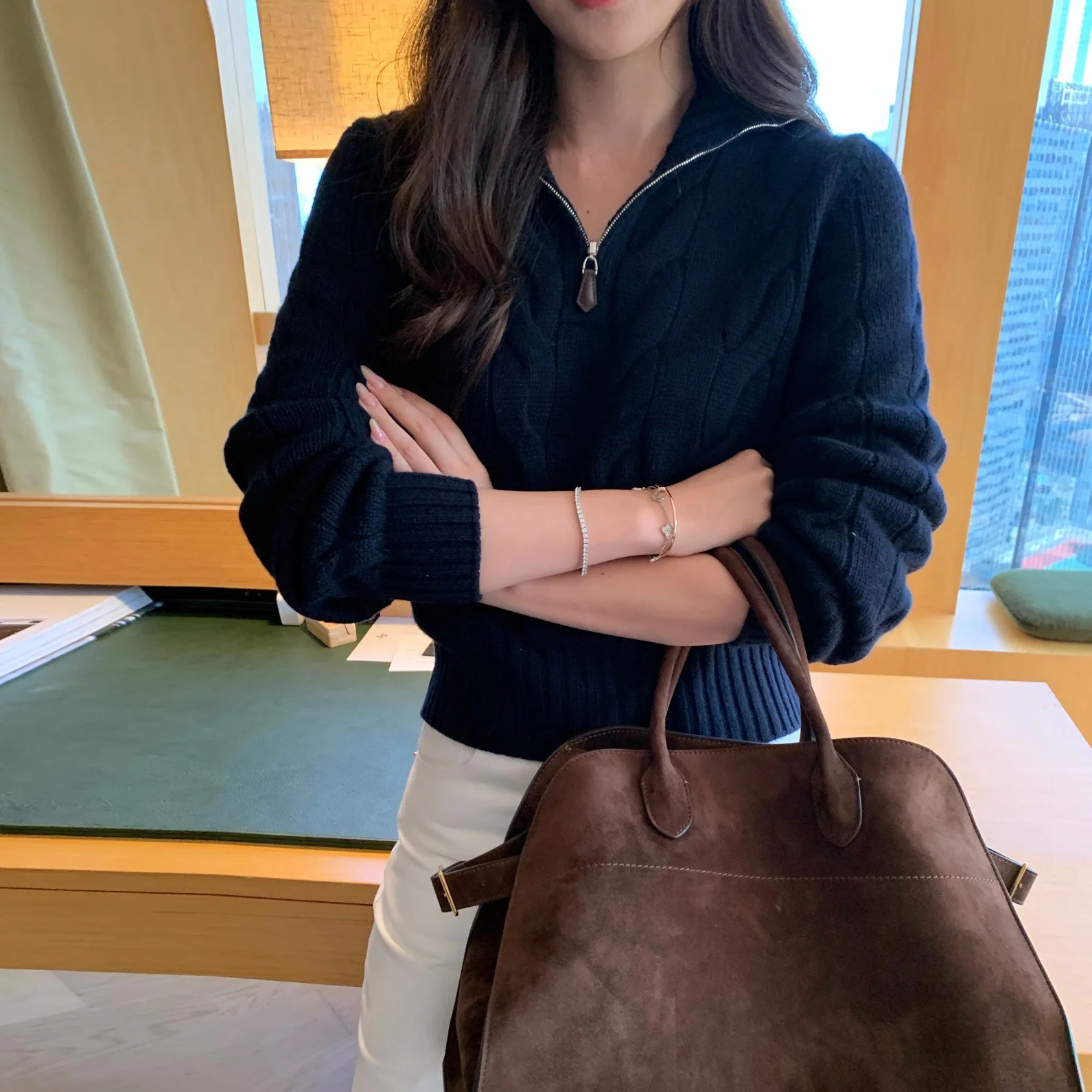 

Ele Women's Camere Knitwear High Collar Sweater with Button Closure Thiened Winter Long Sve Woolen Pullover