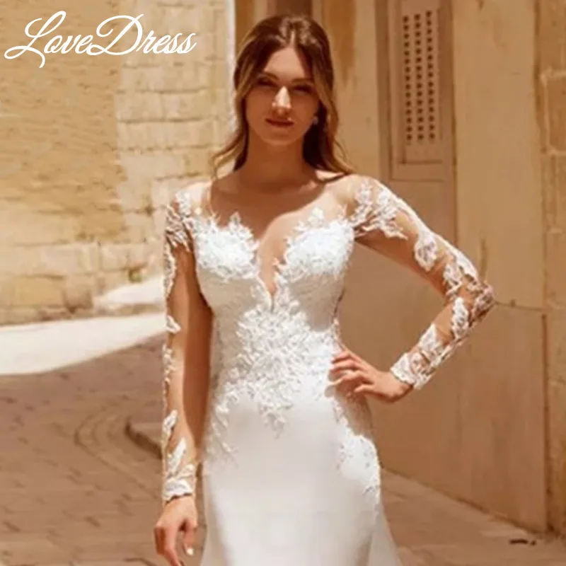 LoveDress حورية البحر كم طويل فستان الزفاف 2023 للعروس رقبة v متألقة فساتين الزفاف بدون ظهر مع تراين Vestidos De Noiva