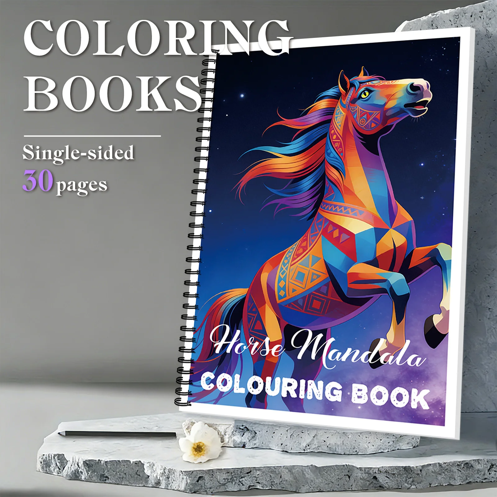

1PC Drawing Books, Dynamic Starry Horse Mandala-Themed Spiral Colouring Book, For Lively Creative Coloring Moments