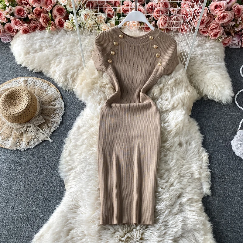 Estate 2025 Sexy rotondo Ne Design Vita snellente di media lunghezza Avvolgente lavorato a maglia Corpo ort Sve Dr Coreano Sle Vita alta