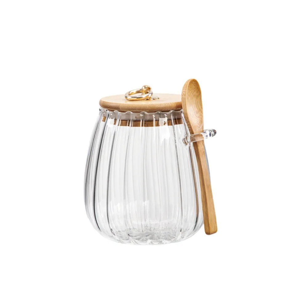 

Portable Transparent Glass Sugar Container Leakproof Wide Mouth Tea Storage Jar Sealed With Lid and Spoon Coffee Canister Nut