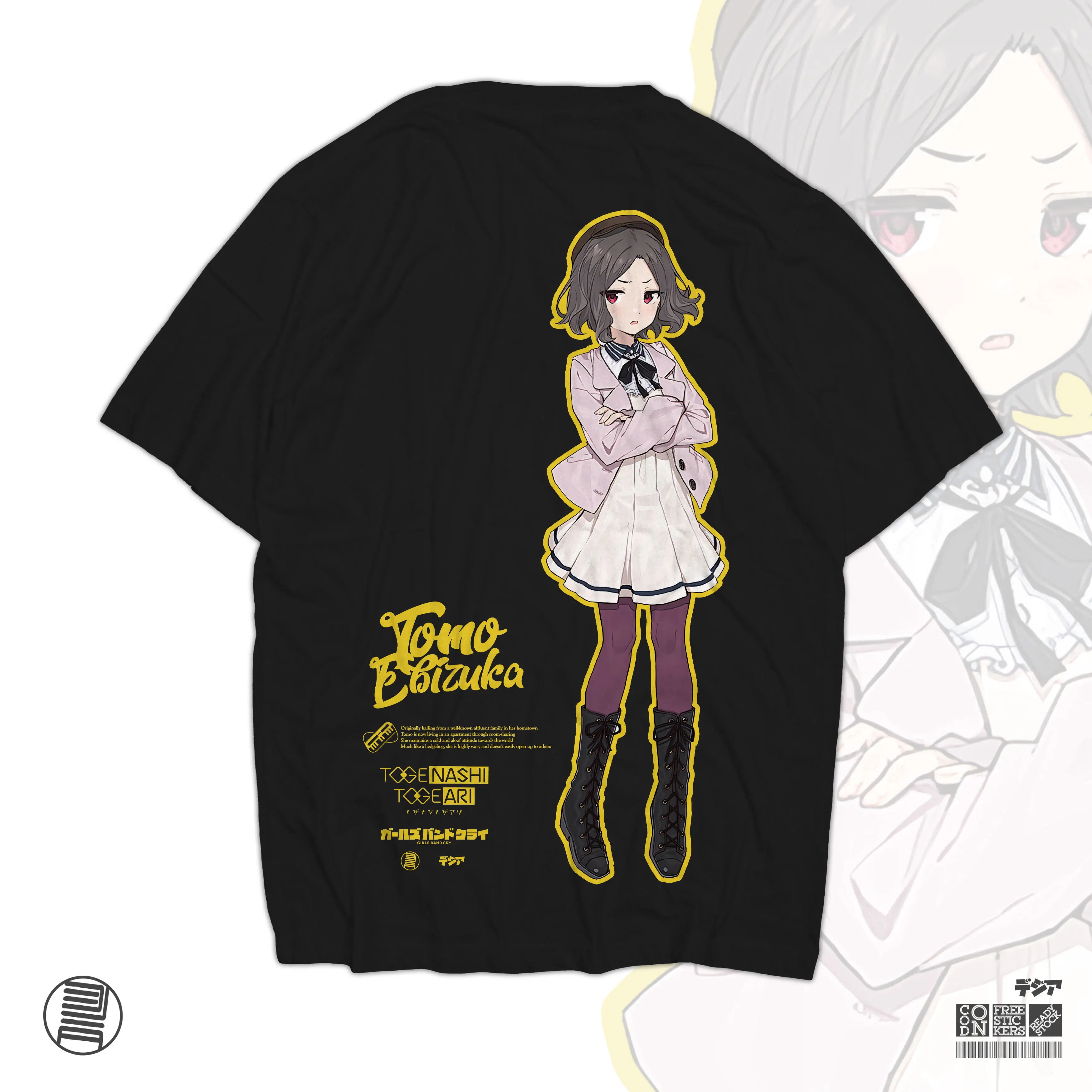 Kaos Tomo Ebizuka Girls Band Cry Togenashi Togeari Band Music Anime Manga T-Shirt Baju Wibu Jepang DJA Cloth