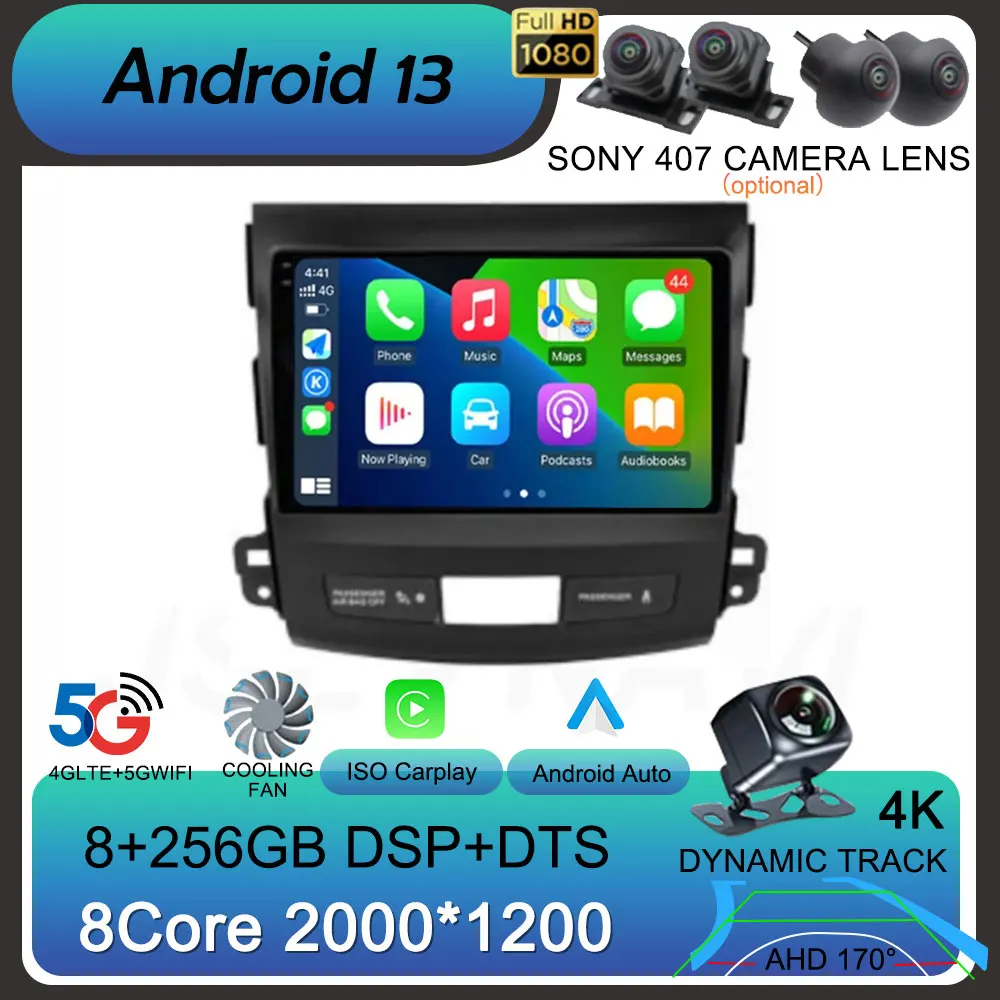 

For Mitsubishi Outlander 2006-2011 Android 13 Peugeot 4007 Citroen C-Crosser Car Radio Multimedia Player Carplay GPS Stereo QLED