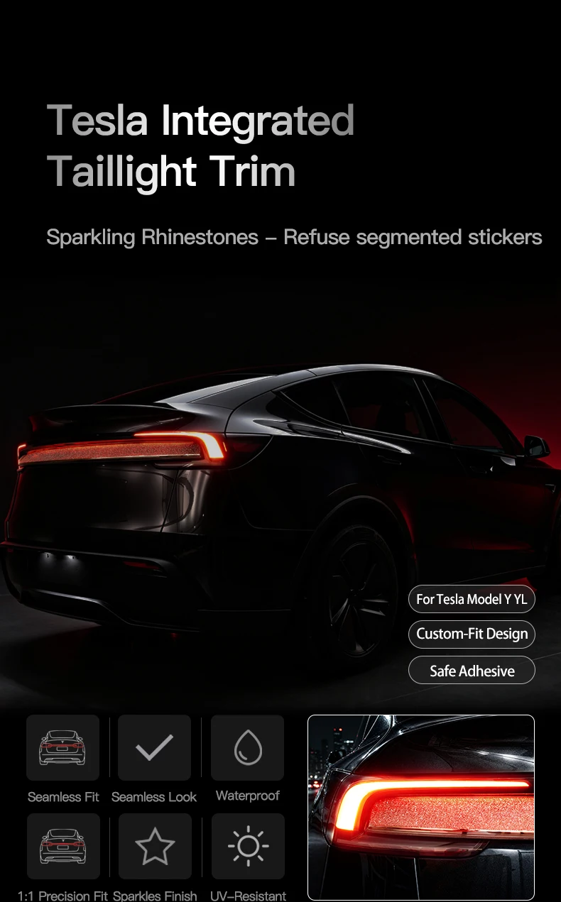 YZ Design für Tesla Rücklicht-Aufkleber Heckklappen-Zierleiste Modell Y YL Juniper 2025-2026 Premium Bling Auto-Außenmodifikation Zubehör – Detail 4