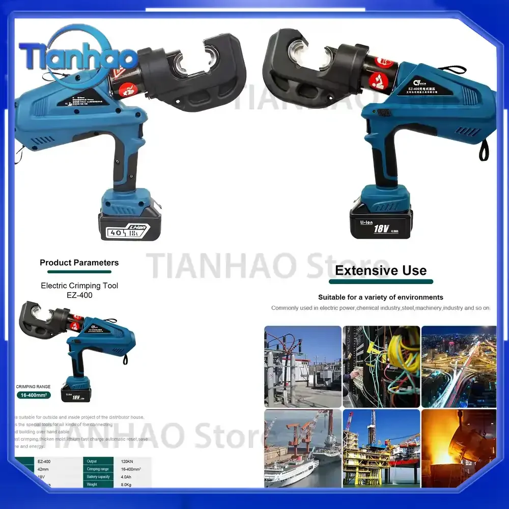 EZ-400 Hydraulic Crimping Tool for Cu Al Cable 16–400 Sqmm Battery Powered Crimper for Professional Cable Crimping Tasks