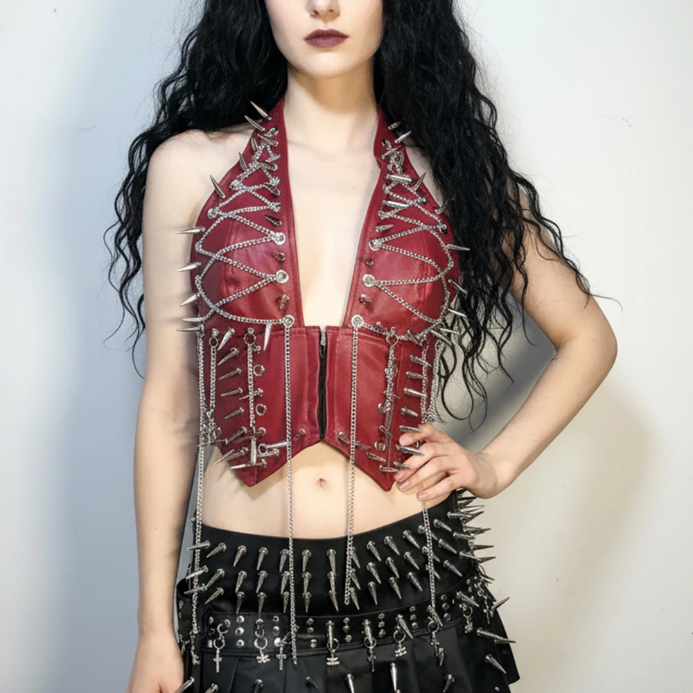 Goth Tops Scene 80s Emo Clothing Y2K Boho Harajuku Rave Outfits Gothic Tank Spiked Punk Rock Clothes Festival Bra Grunge Kawaii