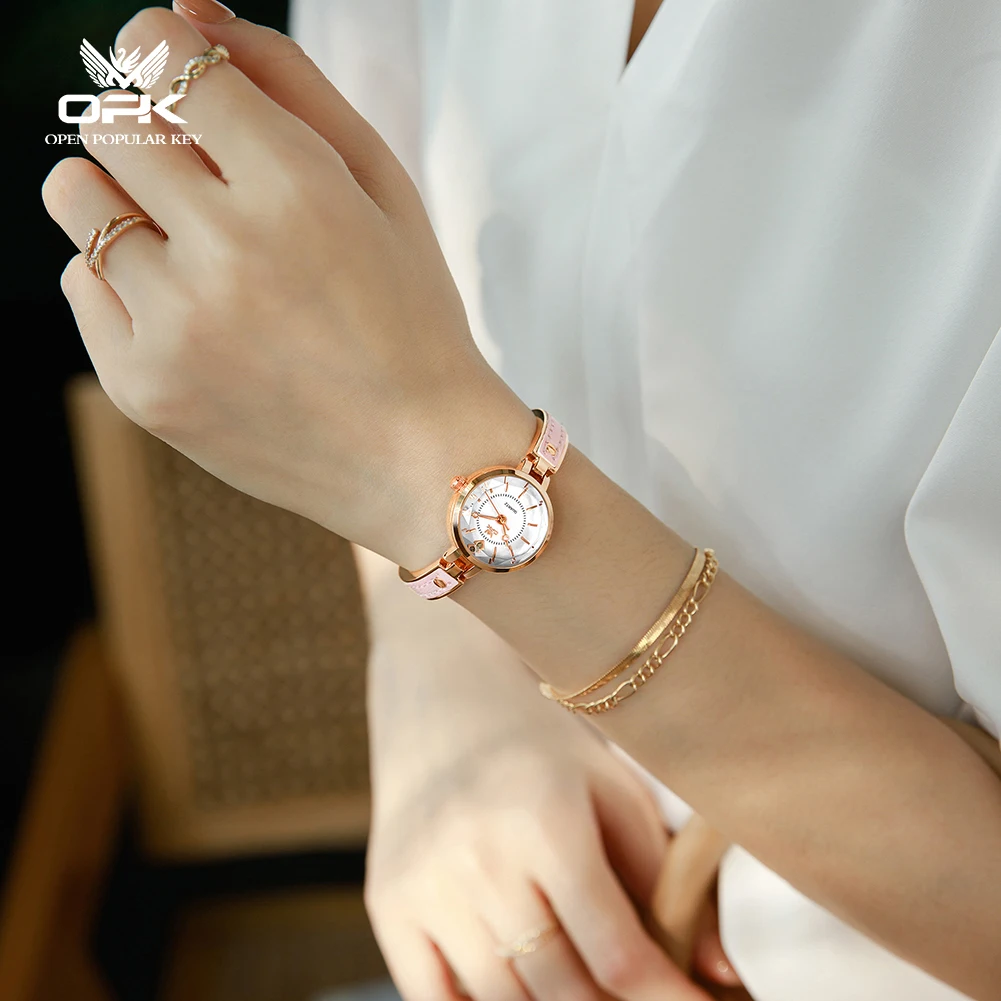 OPK 6089 Elegance Women Original Quartz Movement Watch Small Diamond Dial 30m Waterproof High-quality Steel Strap Watch