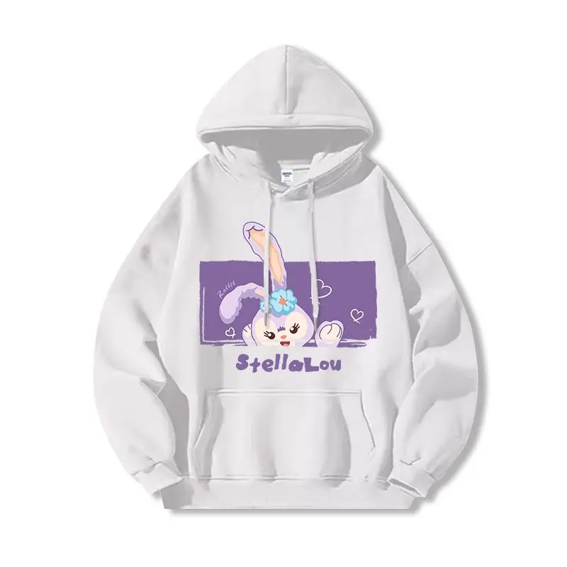

Disney StellaLou Hoodie Women Cotton Fleece Pullover 2025 Autumn Winter Graphic Sweatshirt White Base Purple Rabbit Character