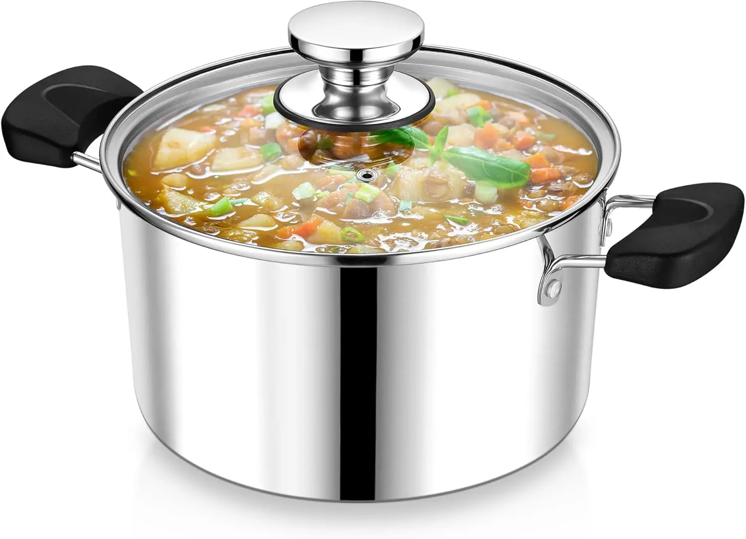 

5 Quart 3-Ply Cooking Stock Pot with Lid, P&P CHEF Stainless Steel Large Pot for Pasta Soup, Work on Multi Stove, Heavy Duty