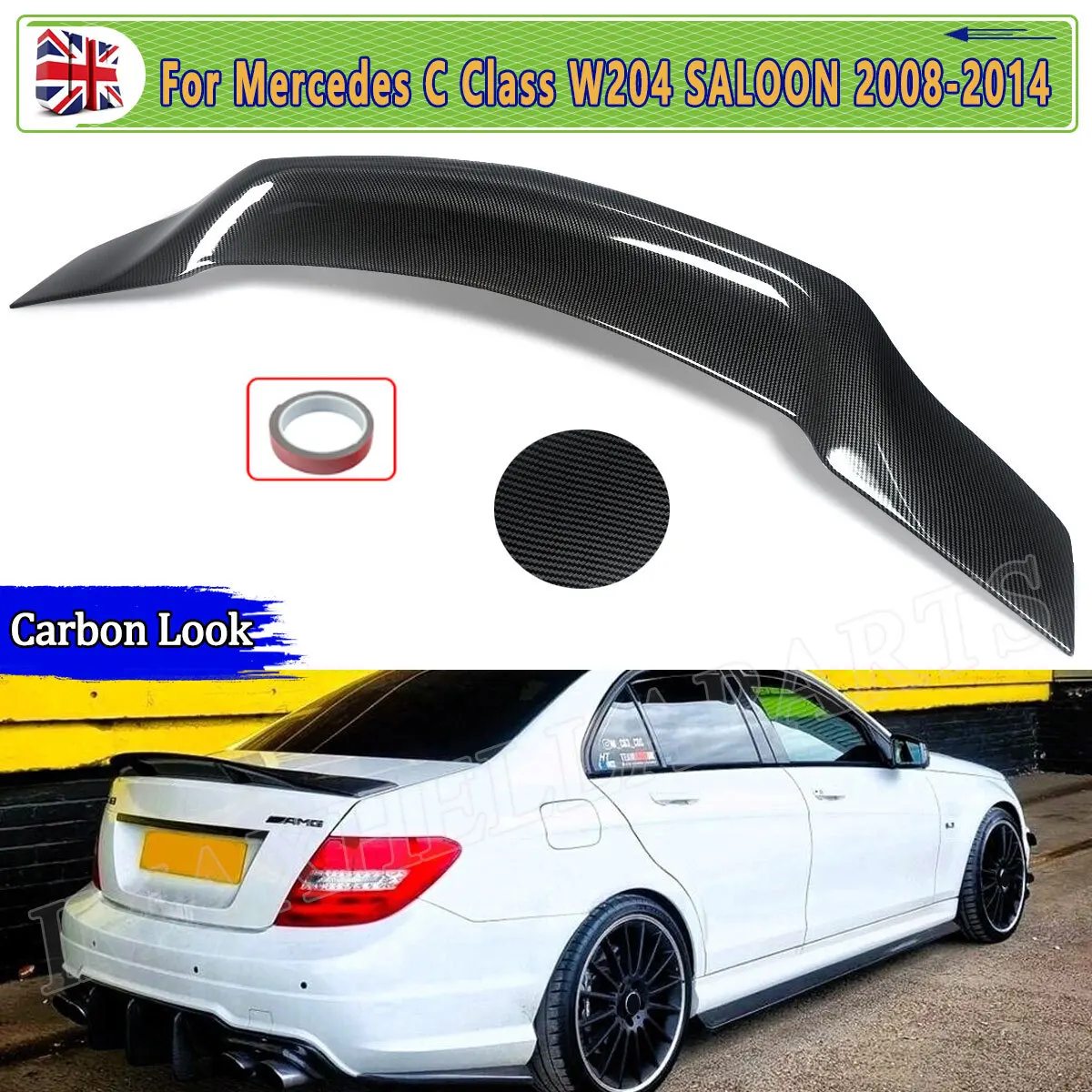 

High Kick RT Style Spoiler For Mercedes W204 C Class C200 C300 C63 AMG 2008-2014 Rear Ducktail Boot Spoiler Lip Carbon Look