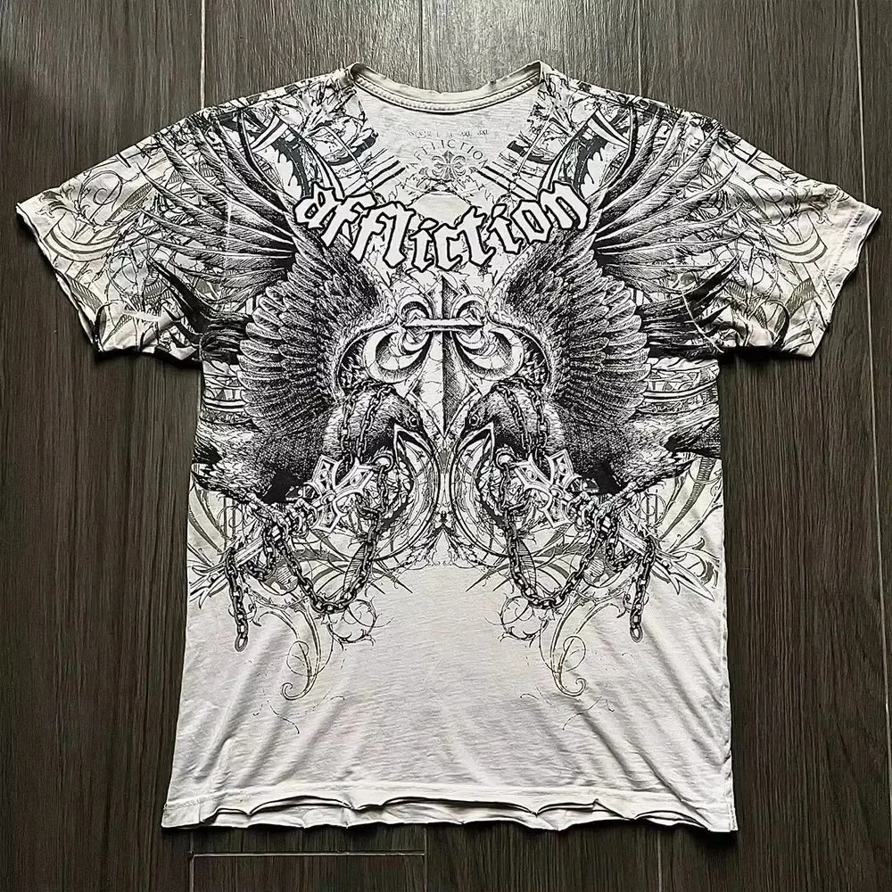 T-shirt vintage des années 2000, style punk et hip-hop, imprimé graphique, coupe oversize, col rond,