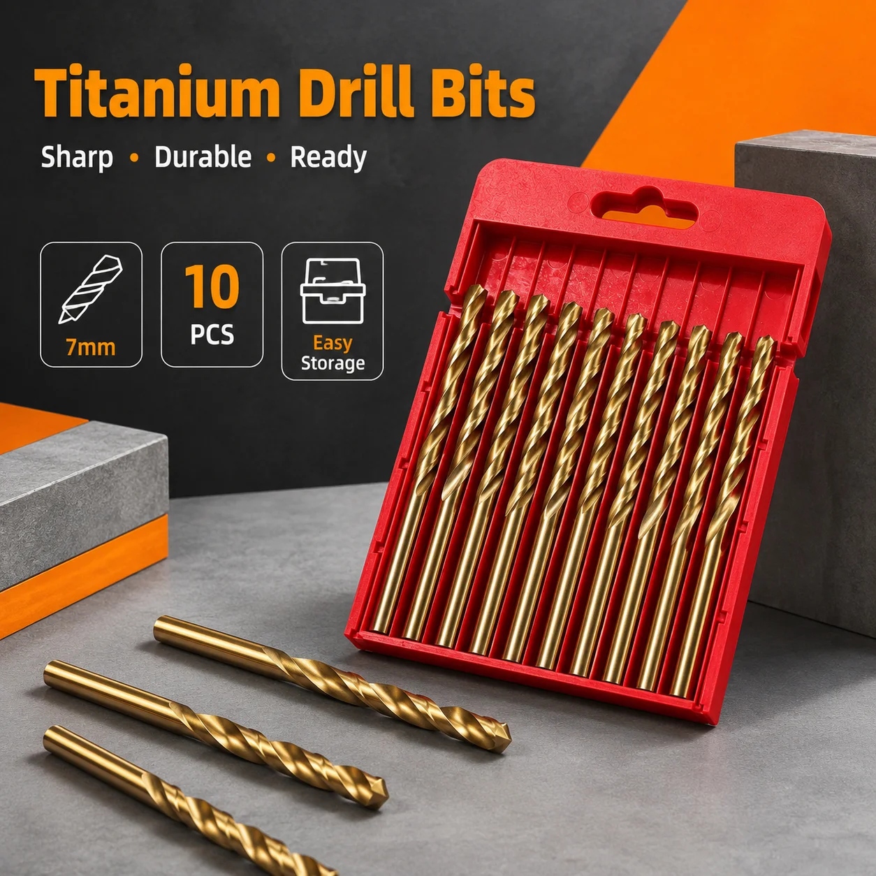 1. Titanium Coated Twist Drill Bits 10Pcs 7mm, Sharp HSS Drill Bit Set for Metal, Wood & Plastic, Portable Storage Box Included