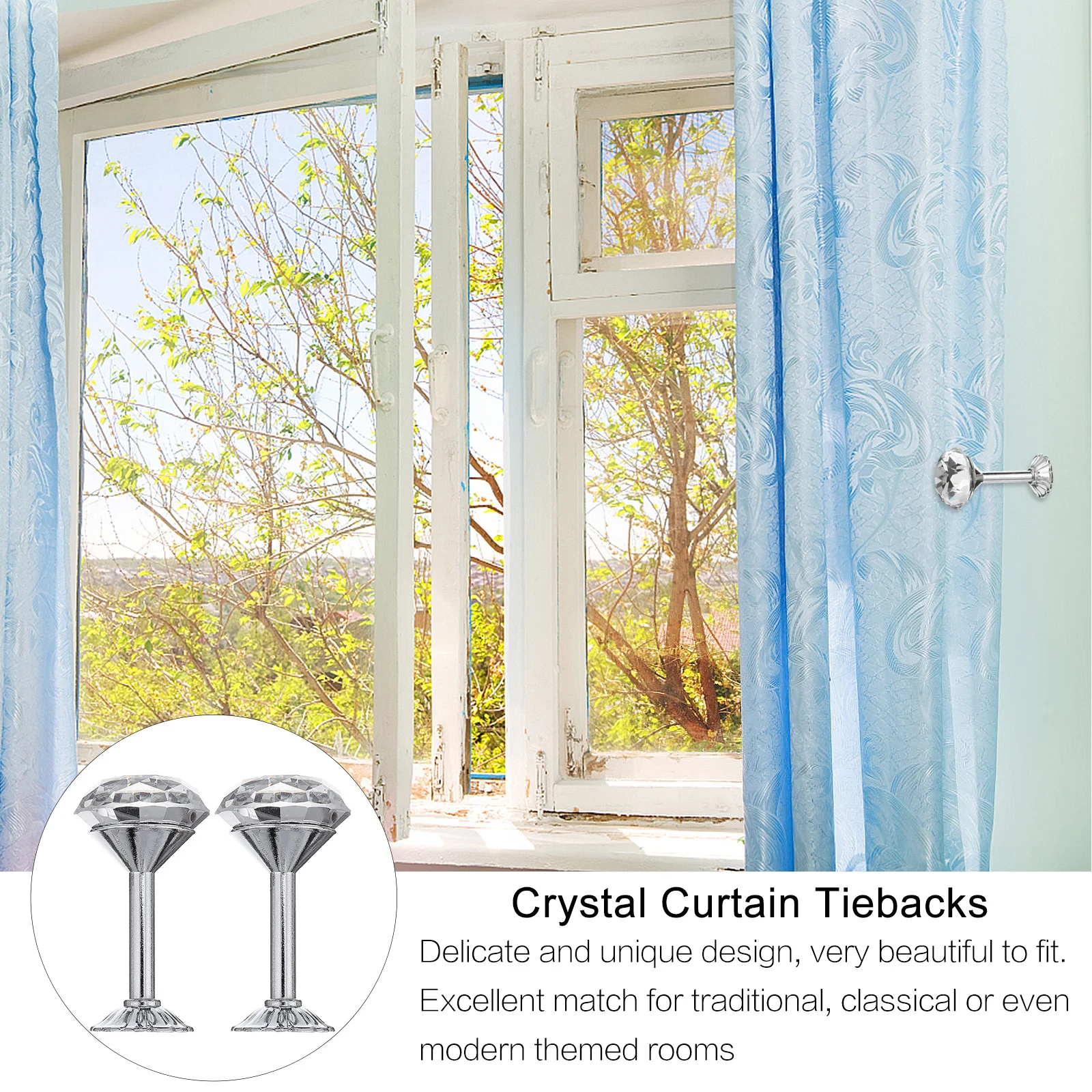 

1Pair Shiny Crystal Curtain Hooks Alloy Decorative Tiebacks Wall Mounted Curtain Holders for Home Decor Bedroom Living Room