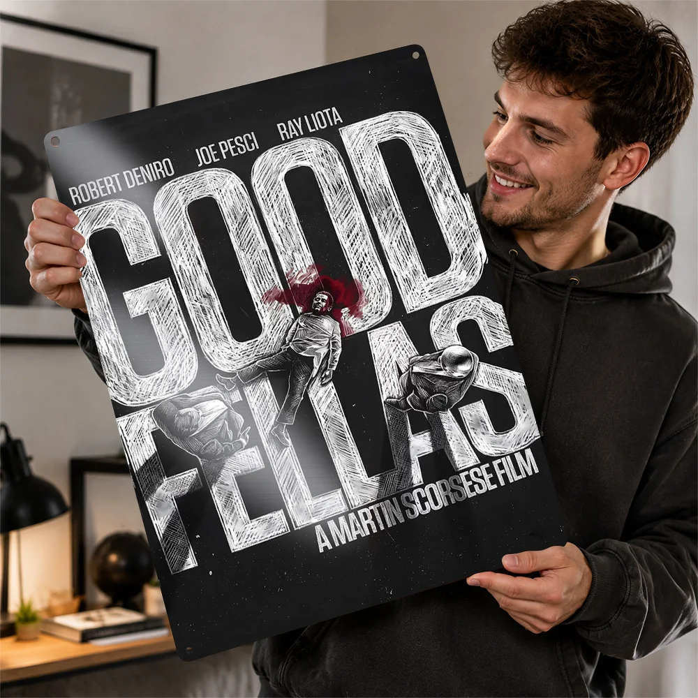 Goodfellas Typography And Rose Aluminum Poster Customized Metal Tin Sign Crime Drama Design Wall Art Entertainment Space Decor