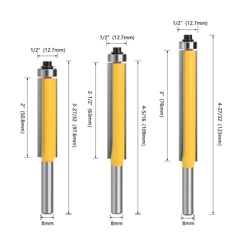 Imagem -02 - Lavie-lâmina Longa Flush Guarnição Router Bit com Rolamento Carboneto de Tungstênio Fresa Madeira Modelo Padrão Bit Milímetros Shank