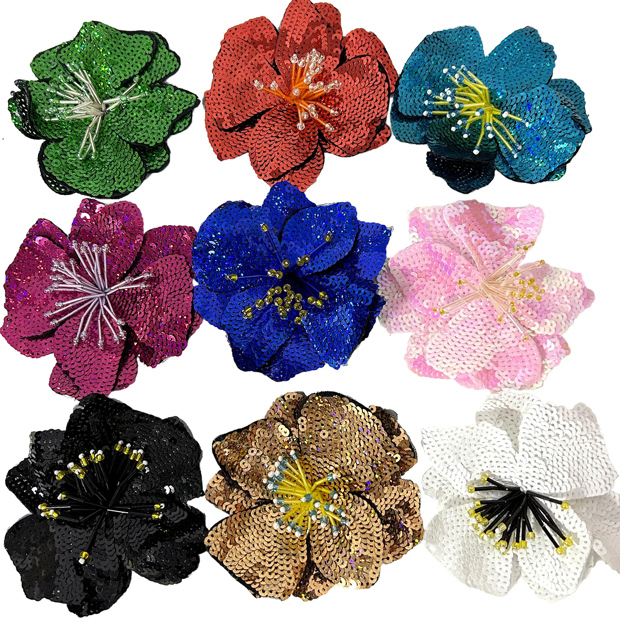 Einteiliger 11x11cm Perlen-Doppelschicht-Pailletten-Blumen-Aufnäher, Handgenäht für Kleidung, Taschen, Hüte, DIY-Bekleidungszubehör