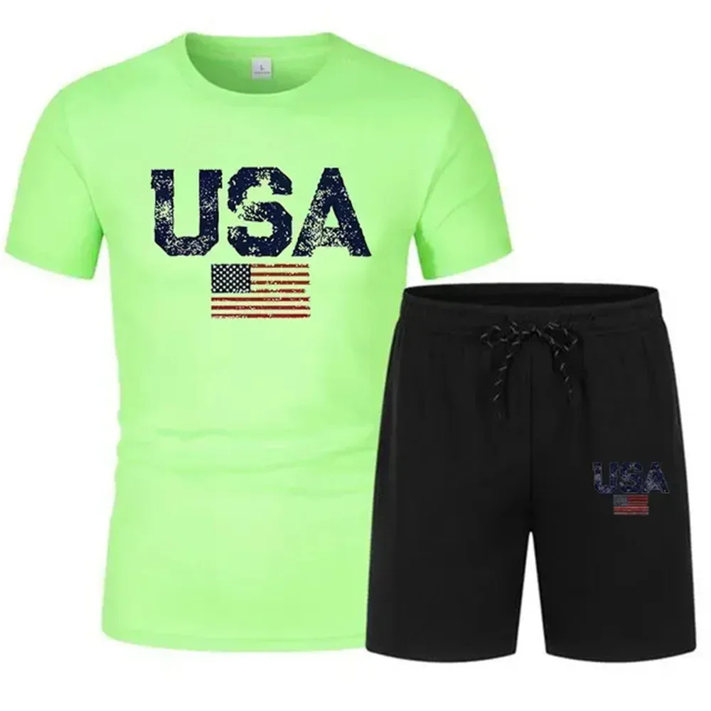 

Ensemble de vêtements de sport décontractés pour hommes, imprimé, à manches courtes, respirant, t-shirt + short, vêtements de fi