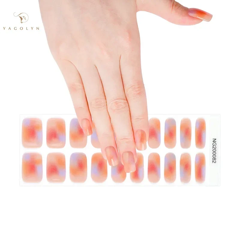 Tira de parche de uñas de Gel semicurado, deslizador adhesivo de larga duración, envolturas de uñas de cubierta completa, pegatina de manicura de esmalte de Gel UV, serie NG de 20 puntas