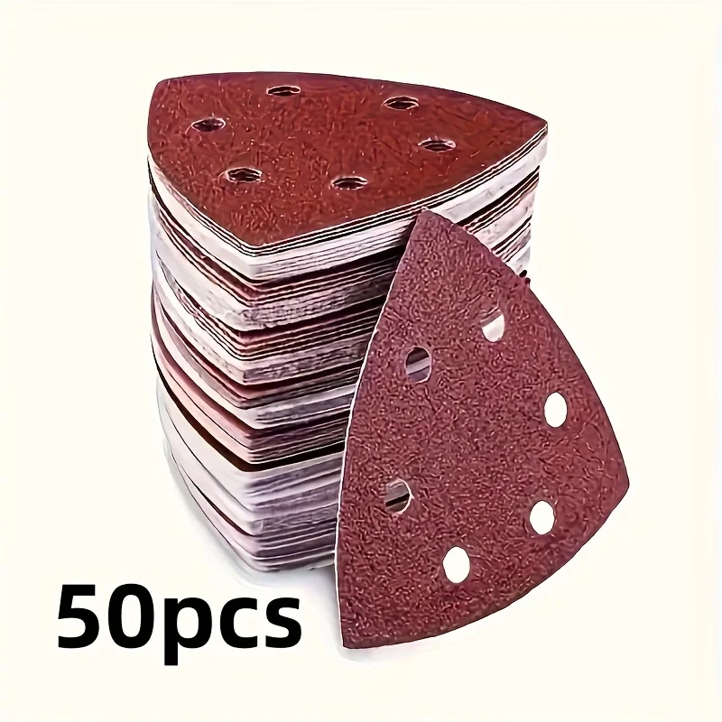 50pcs Triangular Sanding Pads for Mouse Sanders, 6-Hole Oxide Sandpaper, 60-320 Grit for Multi-Function Sander, Versatile Sandin