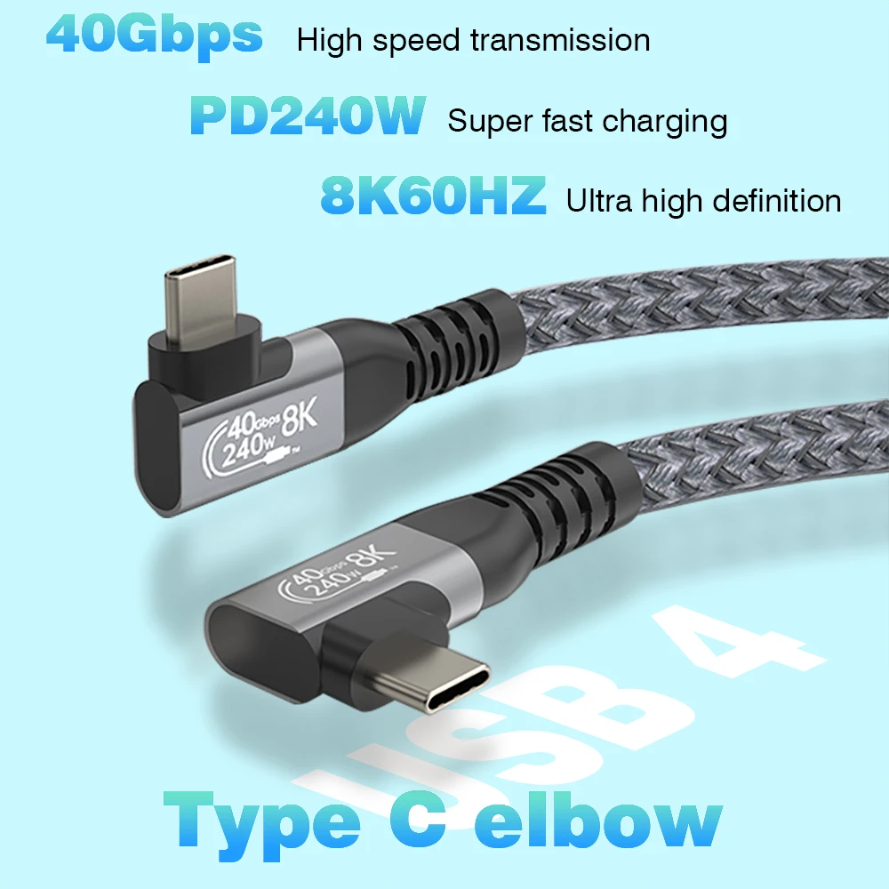 UGOURD USB 4 40Gbps كابل Thunderbolt4 نوع c الكوع 90 درجة زاوية 240 واط USB C كابل 8K ذكر إلى ذكر لصندوق eGPU ssd ACASIS