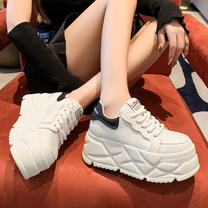 Summer Women 7CM Platform Sneakers Fashion Casual Outdoor Lace Up Shoes High Quality Sneaker Breathable Thick Bottom Shoe Female