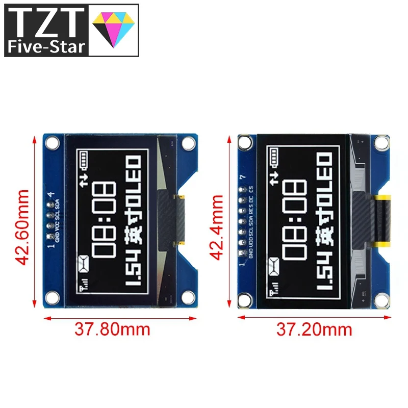 وحدة شاشة أوليد بيضاء وزرقاء TZT مقاس 1.54 بوصة 4PIN 7PIN SSD1309 محرك IC متوافق مع واجهة SSD1306 SPI 128*64