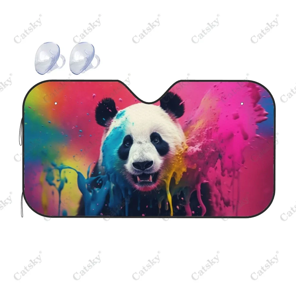 Paint Splatter Panda Animal Car Windshield Sunshade, Front Auto Accessories Windshield Sun Shade Blocks Uv Rays SunVisor Protect