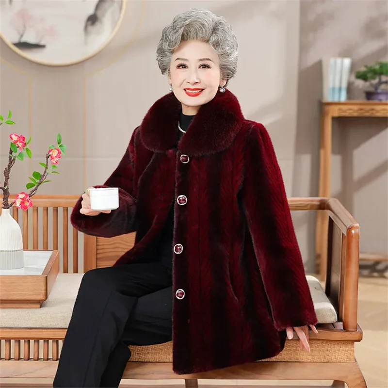 Winter Thicke Mink Fleece Coat Women Imitation Fur Mink Coat Mom Winter Warm Cotton Coat Female Faux Fur Jacket Outerwear XL-5XL