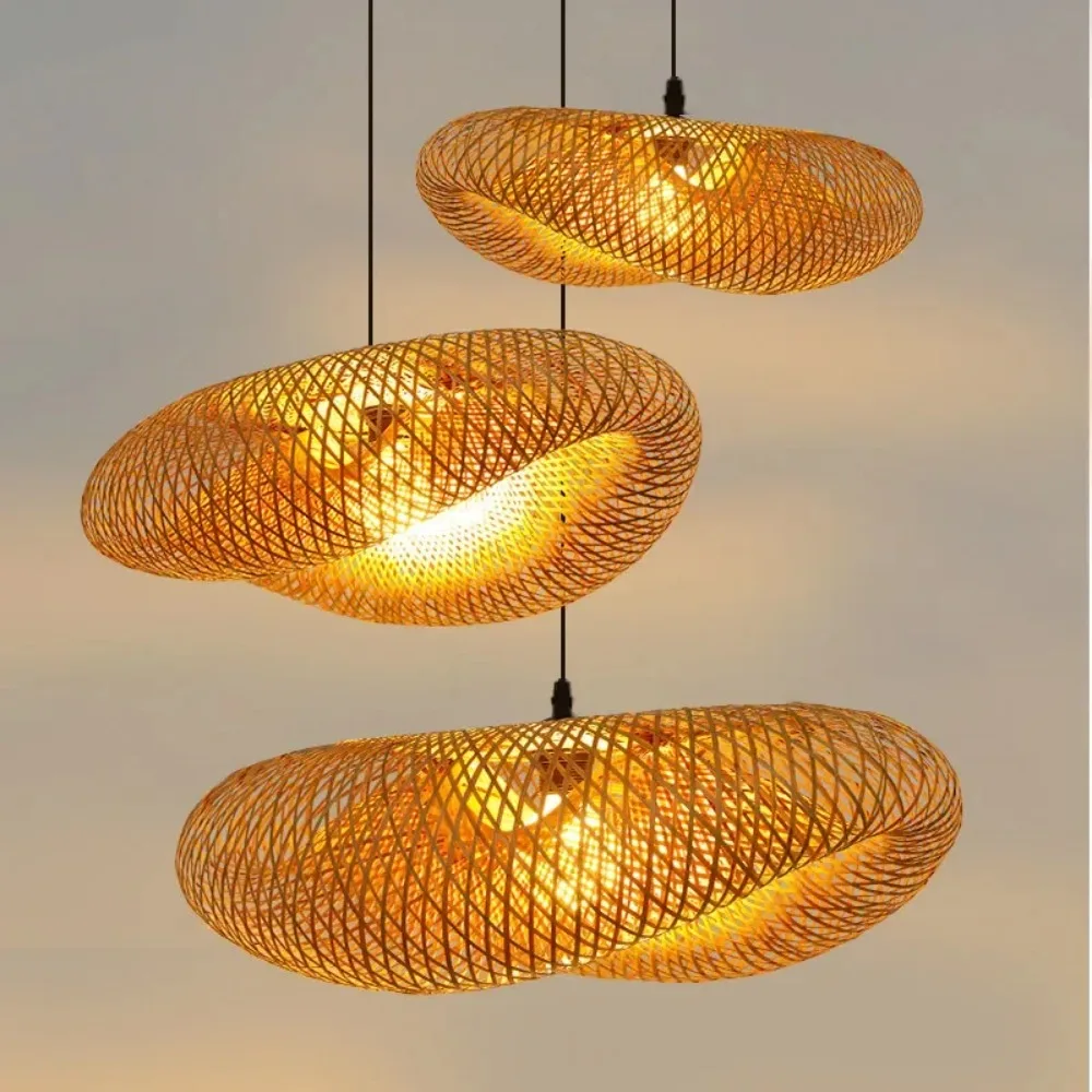 Imagem -02 - Bambu Mão Tecelagem Pingente Luz Pendurado Led Lâmpada do Teto Rattan Chandelier Fixture Mão Artesanato Tecido Home Bedroom Decor 40 80cm