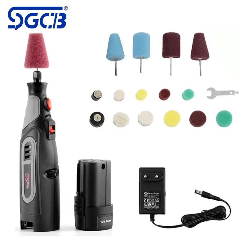 SGCB 20Pcs Mini Detail Polisher Kit Cordless Rotary Tool 12V Li-ion Battery IVT 5,000-25,000 RPM Auto Detailing Polisher