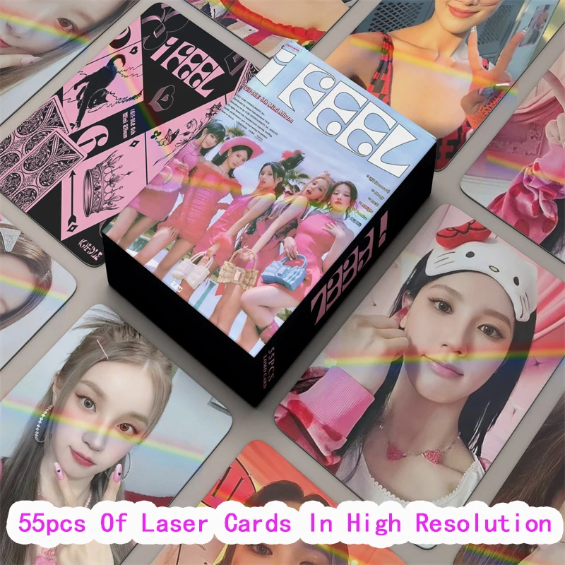 55pcs/set Kpop(G)I-DLE HD Laser Flashcards Album I FEEL LOMO Card Song Yuqi Minnie MIYEON SOYEON SOOJIN Postcard Photo Card