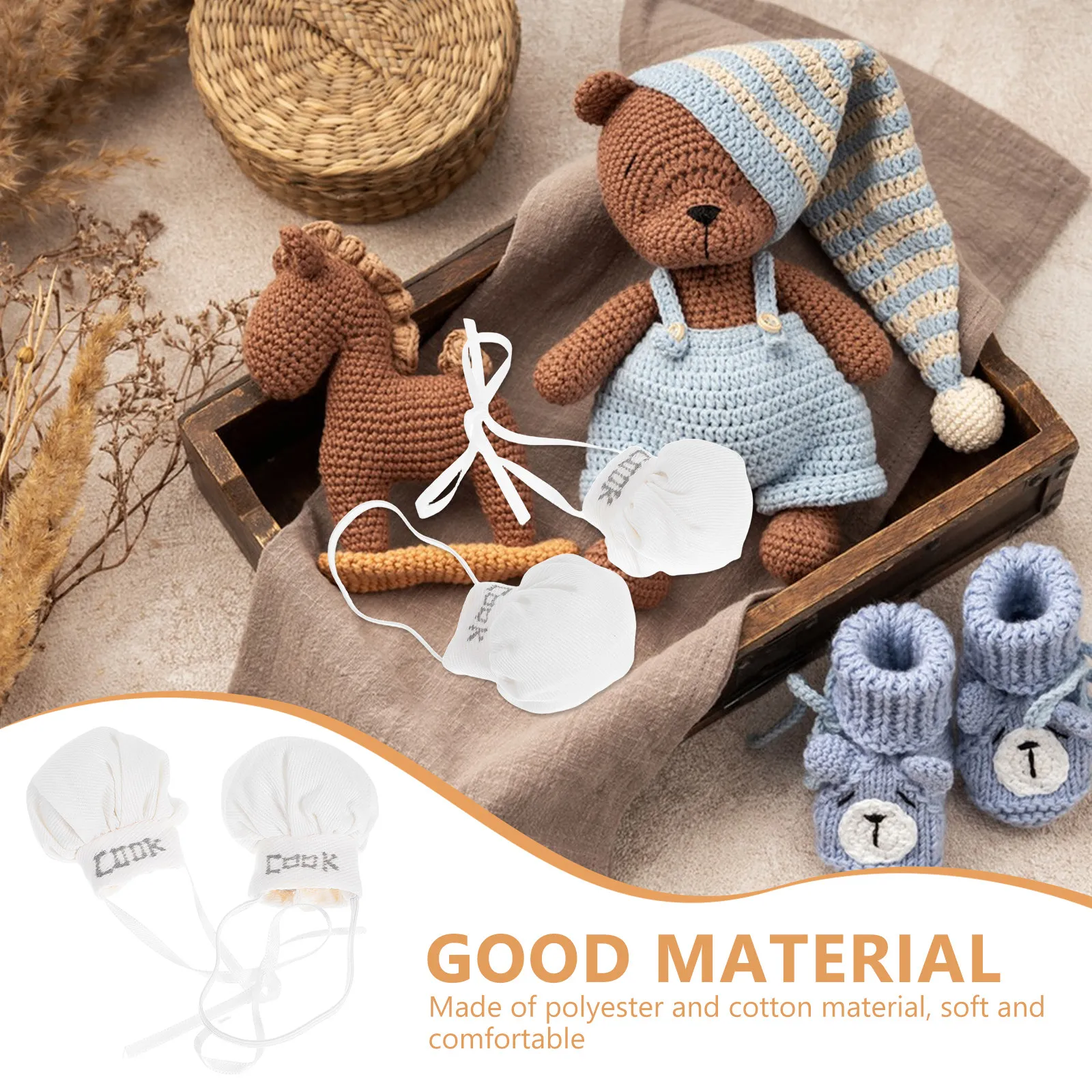 2Pcs Tiny Miniature Chef Hats Elastic Ribbon Style Mini Kitchen Cook Cap Role Play Dress Up Small Accessories White Chefs Hat