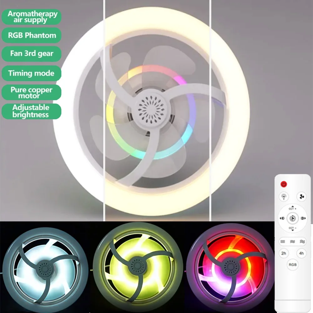 

2 In 1 E27 Ceiling Fan Bulb LED Light 360°Rotating RGBCCT Color Dimmable Ventillator Lamp Remote for Bedroom Kitchen Lighting