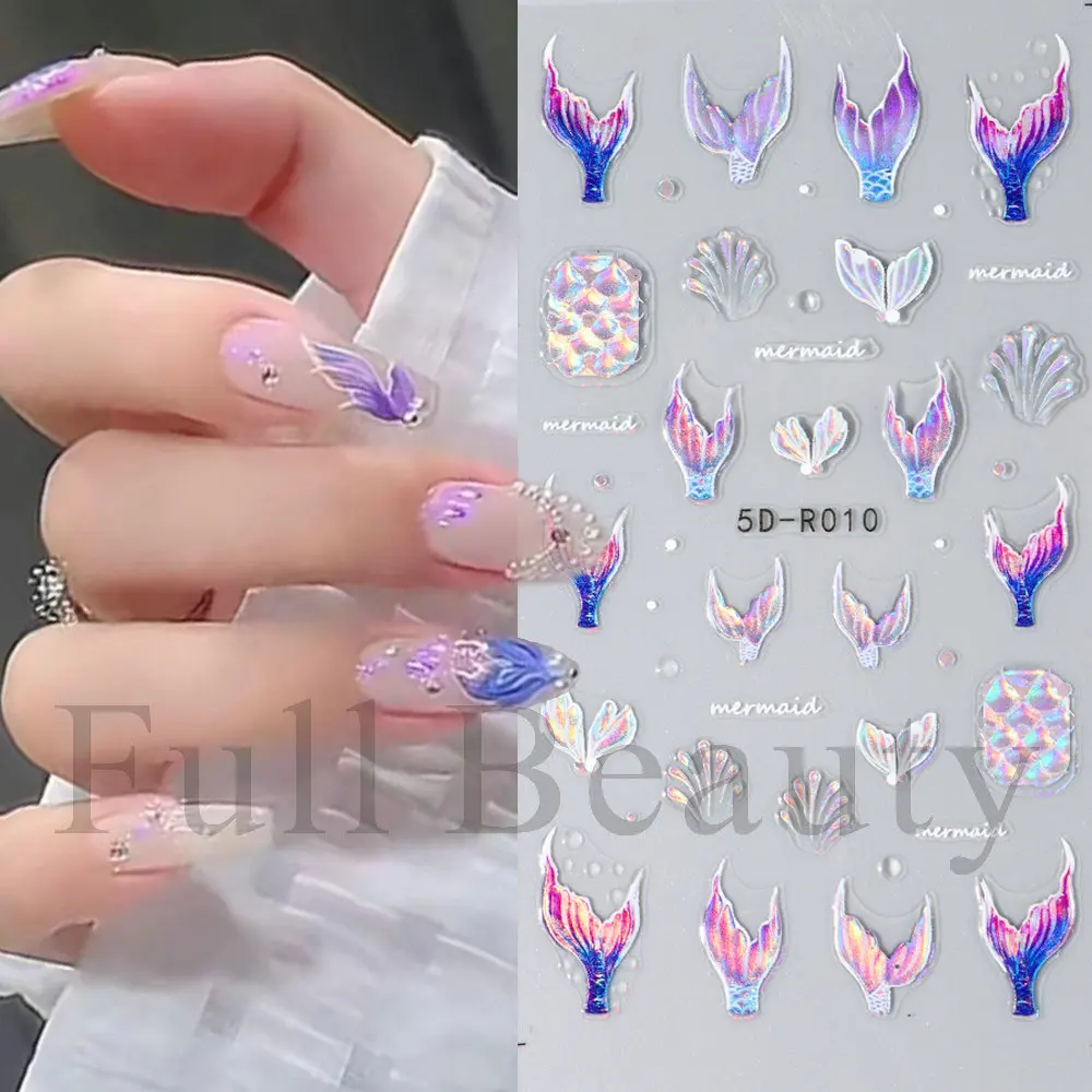 New Nail Sticker ins Ocean 5D 3D Fantasy Fish Tail Coral Star Sea Wave Back Adhesive Nail Sticker SN99