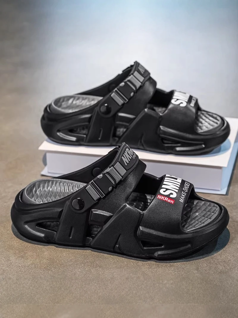 

Men's 2026 New Anti-Slip Anti-Odor Driving Two-Way Wearing Thick-Heeled EVA Sports Beach Slippers Simple Style Pure Color San...