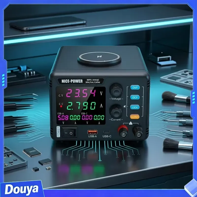 NICE-POWER MPS-305QC 30V 5A 150W Variable DC Power Supply Wireless Charger USB/Type-C Digital Display Short Circuit
