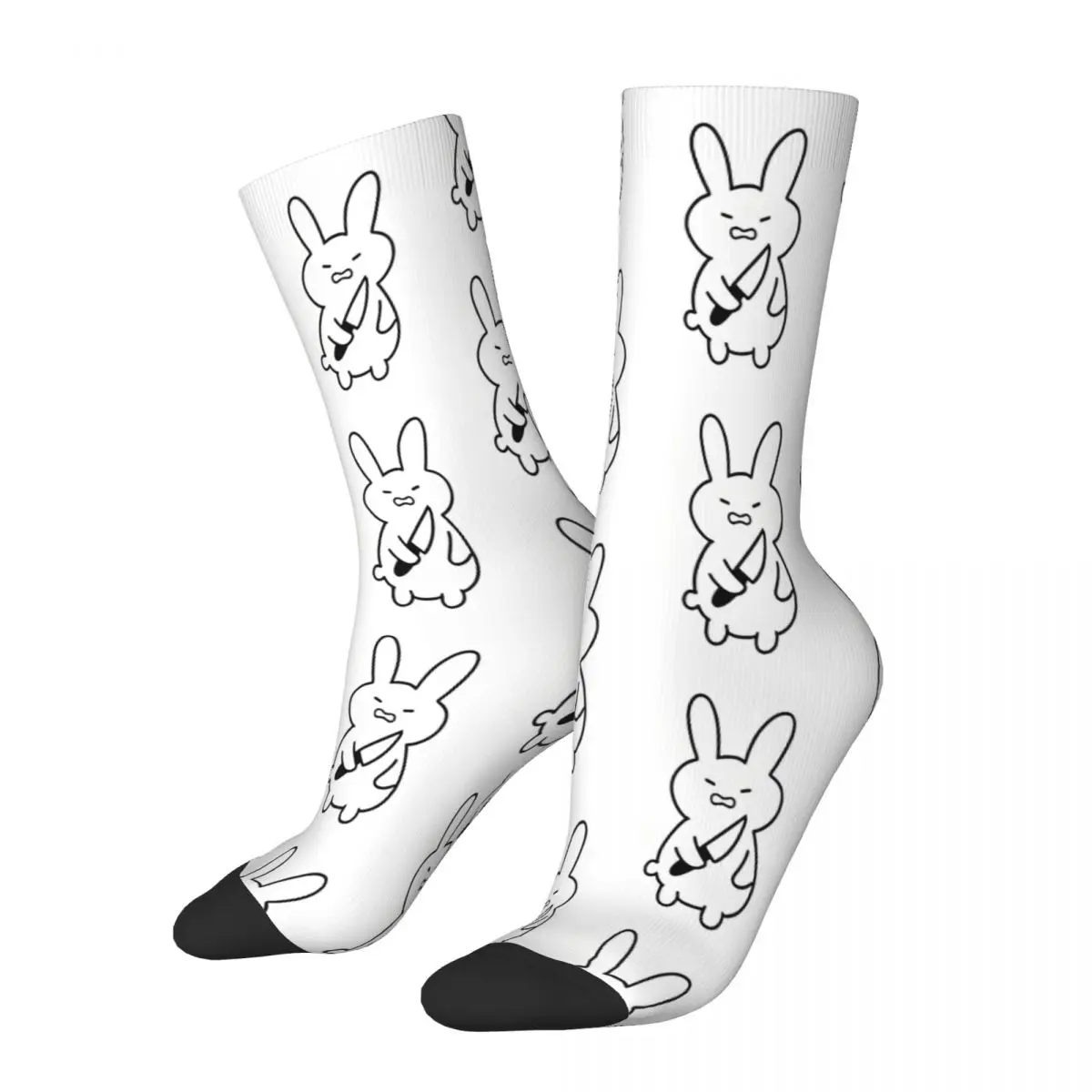 Illustration Of A Cute Rabbit Holding Rabbit Socks Male Mens Women Summer Stockings Polyester