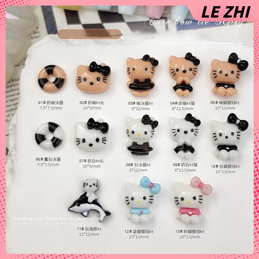 20Pcs New Black Series Hello Kitty Cartoon Holiday Swimming Ring Bowknot Nail Art Accessories Resin Diy Nail Decoration