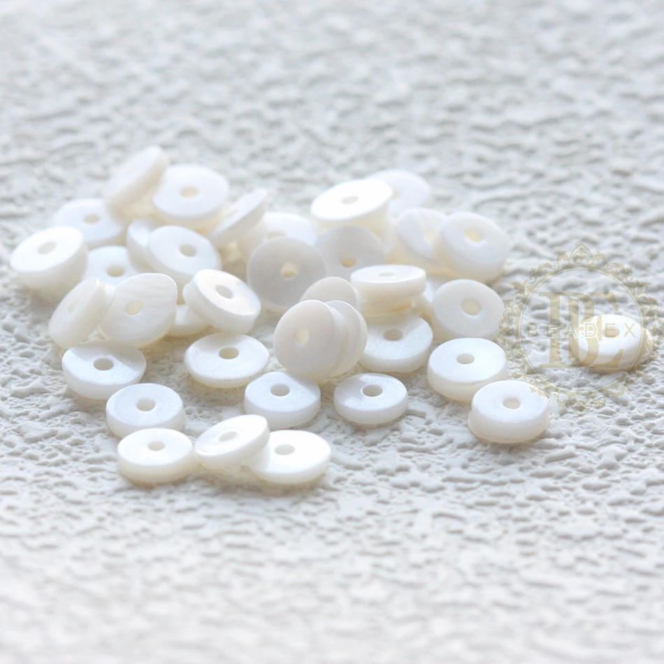 Round Smooth Shell Spacer Beads with Near Center Hole - Varies Sizes (G473-1)