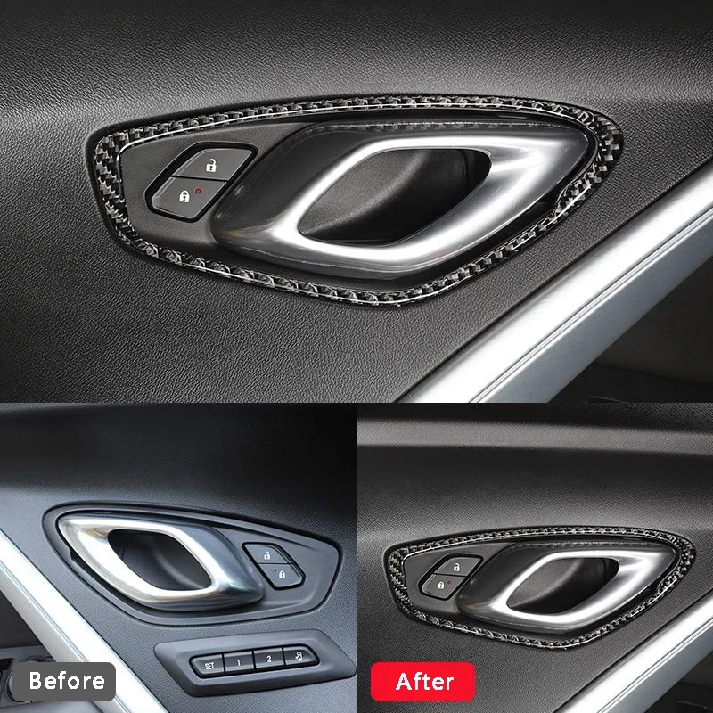Car Door Handle Bowl Cover Carbon Fiber For Chevrolet Camaro 2016-2019 Door Handle Surround Sticker Decorative Accessories