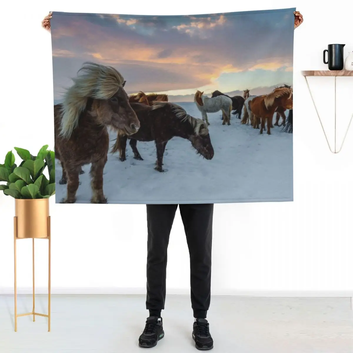 Iceland Horses Throw Blanket christmas decoration Plaid on the sofa Furrys Thermal Thermals For Travel sofa bed Blankets