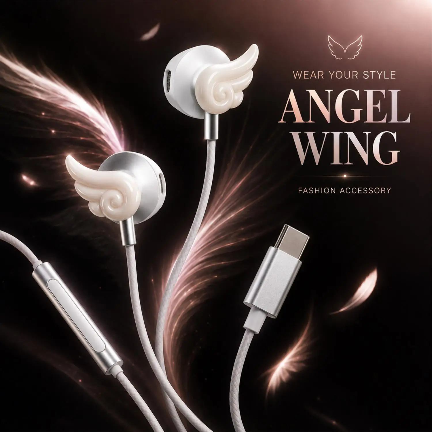 Cartoon Wings In-ear Wired Headphones Type C Interface For Android Mobile Phones Tablet Laptop Gaming Music Earphone