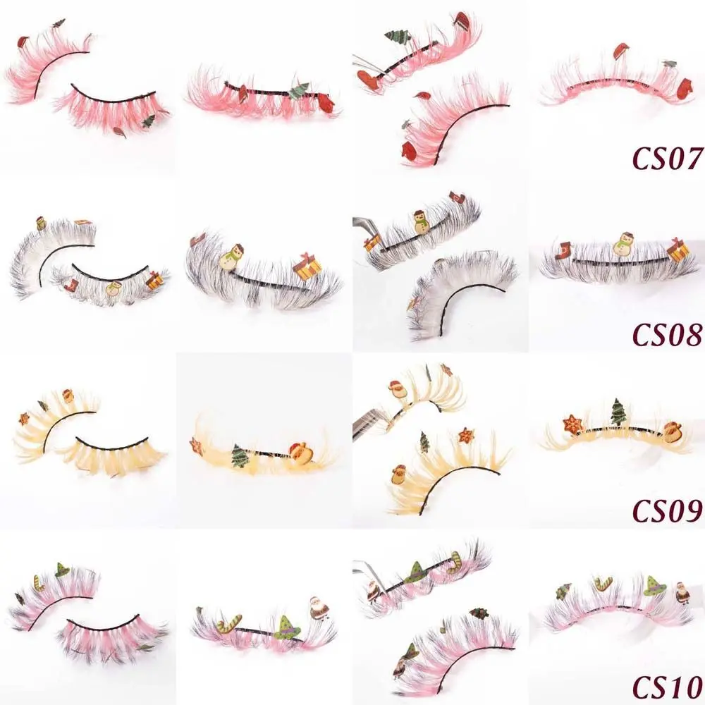 Fibra química natal cílios postiços dos desenhos animados boneco de neve animal elk natal cluster cílios coloridos 25mm