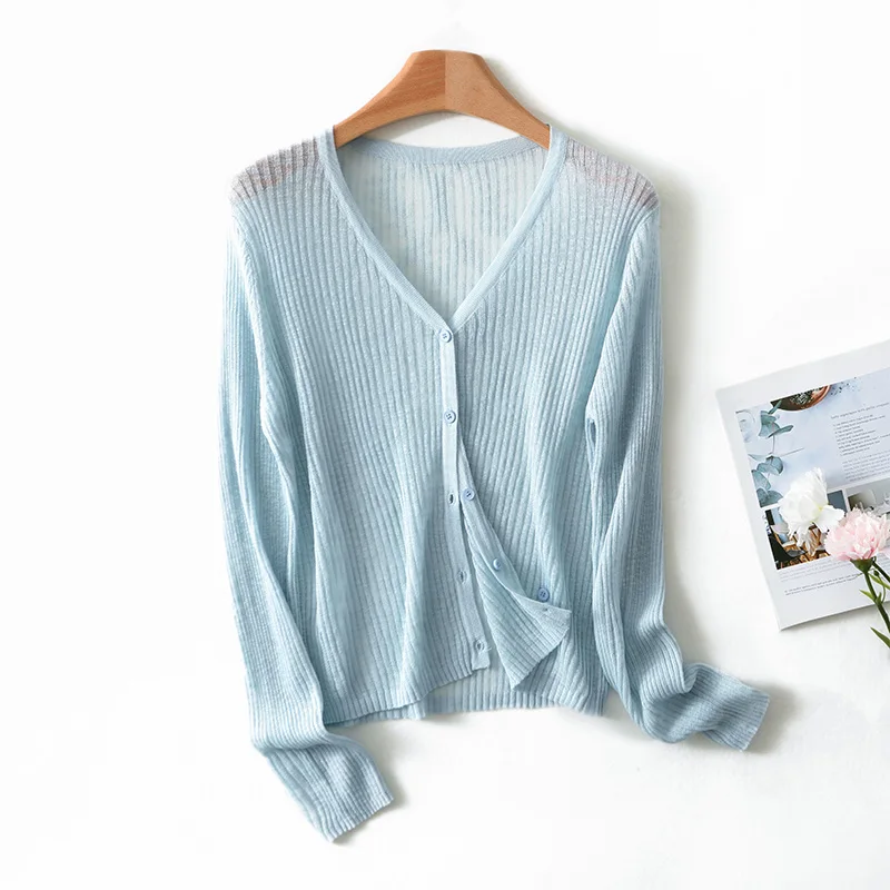 Free Shipping 100% Wool Knitted V-neck Summer Cardigans Cashmere Sweaters Women Soft High Quality Ladies Jumpers Clothes Y02